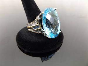 .925 Sterling Silver Oval Cut Topaz Crystal Vermeil Accented Cocktail Ring Size 8.25