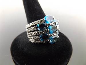 .925 Sterling Silver Aquamarine Crystal Ring Size 8