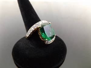 .925 Sterling Silver Emerald Crystal Vermeil Ring Size 7