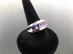 .925 Sterling Silver Amethyst Crystal Ring Size 6