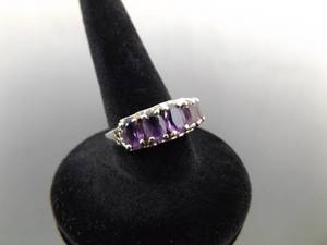 .925 Sterling Silver Amethyst Crystal Ring Size 6