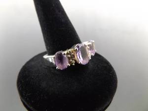 .925 Sterling Silver Diamond Accented Amethyst Ring Size 7