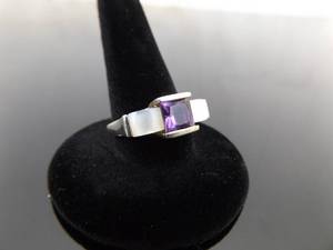 .925 Sterling Silver Amethyst Mother of Pearl Ring Size 6.75