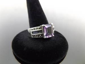 .925 Sterling Silver Art Nouveau Amethyst Ring Size 8