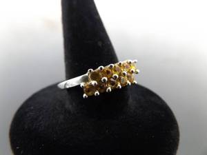 .925 Sterling Silver Citrine Crystal Ring Size 7
