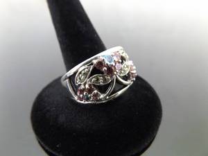 .925 Sterling Silver Multi Colored Crystal Flower Ring Size 7