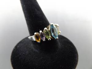 .925 Sterling Silver Multi Colored Crystal Ring Size 6