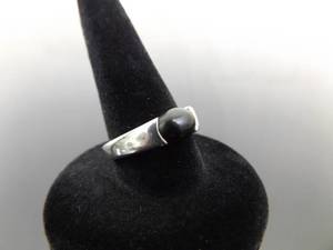 .925 Sterling Silver Black Onyx Cabochon Ring Size 6.25