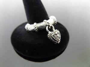 .925 Sterling Silver Judith Ripka Heart Charm Ring Size 8