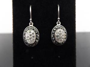 .925 Sterling Silver Art Nouveau Zirconia Dangle Hook Earrings