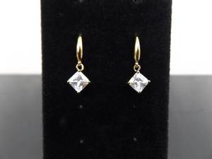 .925 Sterling Silver Zirconia Vermeil Dangle Hook Earrings