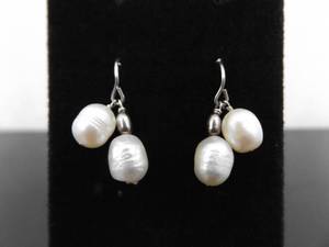 .925 Sterling Silver Authentic Pearl Dangle Hook Earrings