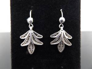 .925 Sterling Silver Filigree Flower Dangle Hook Earrings