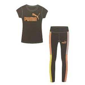 lot 38 image: Puma Girls BlackCoral 2 Pc Activewear Outfit 1-Short Sleeve Tee 1-Legging Sz-L