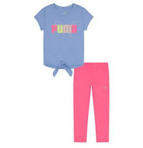 lot 91 image: Puma Girls 2 Piece Short Sleeve Top and Legging All Day Comfort Set-Blue Pink- 4T