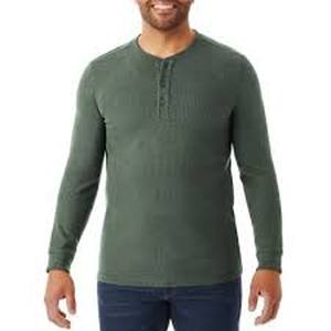 lot 107 image: Members Mark Mens Waffle Knit Long Sleeve Thermal Henley Shirt-Large-Faded Green