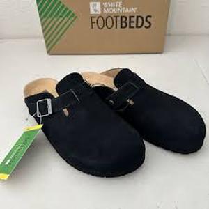 lot 125 image: White Mountain FOOTBEDS Size 6 Ladies Suede  Black Leather Clog Shoes
