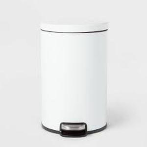 lot 203 image: 12L Round Step Trash Can - Brightroom-White-Slight Scuffs Denting