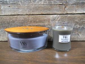 lot 185 image: Wood Wick Candles Lot-Balsam Lavender Spa & Sand Driftwood Scented