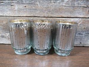 lot 200 image: Set of 3 Ribbed Mercury Glass Cashmere Vanilla Footed Jar Candles Silver 10oz - Threshold