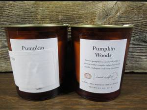 lot 193 image: Set of 2 Wood Wick Pumpkin Woods Scented Candles