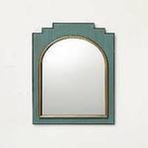 lot 217 image: 24 x 30 Wood and Brass Wall Mirror Blue - Opalhouse designed with Jungalow