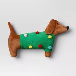 lot 247 image: Set of 2 Shaped Dog with Christmas Sweater Novelty Throw Pillow - Wondershop
