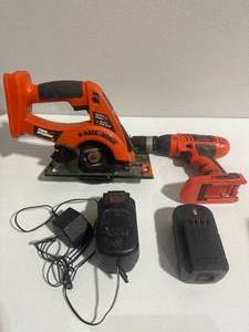 lot 7 image: Black & Decker 18 Volt Drill, Circular Saw, Battery & Charger