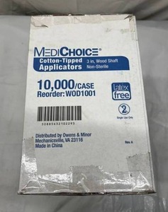MSRP $200 - MediChoice Cotton Tipped Applicators Size 3 Ref # W0D1001 QTY 10000 Lot of 1