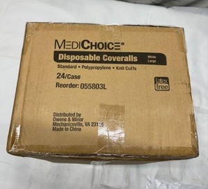 MediChoice Disposable Coveralls - White Size Large Ref # 055803L QTY 24 Lot of 1