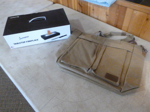 lot 190 image: New Tabletop Fireplace and Tote