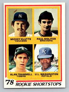 lot 44 image: Paul Molitor  Alan Trammel RC 1978 Topps #707 Rookie Shortstops Vintage Baseball Card