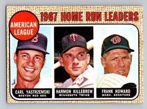 lot 61 image: Harmon Killebrew, Carl Yastrzemski, Frank Howard 1968 Topps #6 AL HR Leaders Vintage Baseball Card