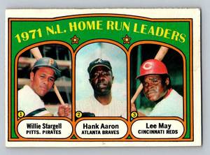 lot 67 image: Han Aaron, Willie Stargell, Lee May 1972 Topps #89 NL HR Leaders Vintage Baseball Card