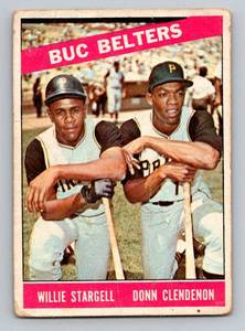 lot 85 image: Willie Stargell  Don Clendenon 1966 Topps Buc Belters #99 Vintage Baseball Card