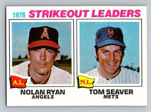 lot 90 image: Nolan Ryan  Tom Seaver 1977 Topps #5 AL Strikeout Leaders Vintage Baseball Card