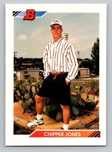 lot 102 image: Chipper Jones RC 1992 Bowman #28 Rookie Baseball Card