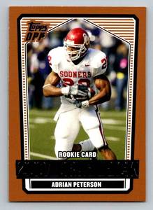 lot 98A image: Adrian Peterson Gold RC 2007 Topps DPP #135 Rookie Minnesota Vikings Football Card