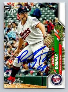 lot 103A image: Randy Dobnak Auto On Card 2020 Topps Holiday #HW39 Rookie Minnesota Twins Baseball Card RC