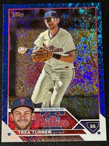 lot 45 image: Trea Turner 999 Blue Sparkle 2023 Topps #475, numbered 241999 Baseball Card