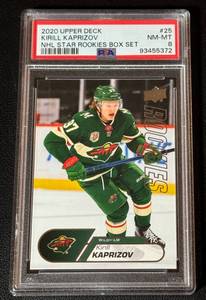 lot 13A image: Kirill Kaprizov RC PSA 8 NM-MT 2020 Upper Deck Star Rookies #25 Minnesota Wild Hockey Card