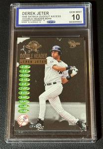 lot 17A image: Derek Jeter Graded 10 Gem Mint 10 1998 Skybox Dugout Axcess Double Headed #DH4 Baseball Card