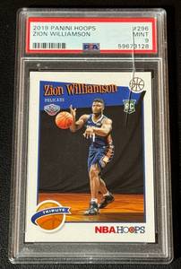 lot 19A image: Zion Williamson RC PSA 9 Mint 2019 Hoops #296 Rookie Basketball Card (slab is cracked)