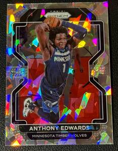 lot 47A image: Anthony Edwards Cracked Ice Prizm 2021-22 Prizm #37 Minnesota Timberwolves Basketball Card
