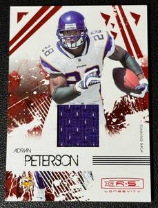 lot 56A image: Adrian Peterson Relic 299 2009 Donruss Longevity #55, numbered 046299 Minnesota Vikings Football Card