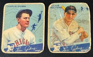 lot 62A image: 1934 Goudey 2 Card Lot - Charlie Grimm  Julius Solters Vintage Baseball Cards