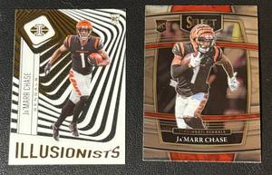 lot 69A image: JaMarr Chase 2 RC Lot 2021 Select and Illusions Rookie Football Cards