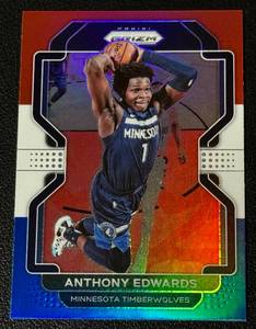 lot 71A image: Anthony Edwards RWB Refractor 2021-22 Prizm #37 Minnesota Timberwolves Basketball Card