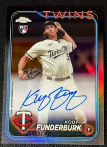 lot 80A image: Kody Funderburk RC Refractor On Card Auto 499 2024 Topps Chrome #RA-KF, numbered 59499, Minnesota Twins Baseball Card