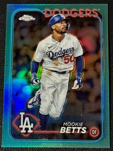 lot 82A image: Mookie Betts 199 Aqua Refractor 2024 Topps Chrome #296, numbered 145199, Baseball Card